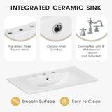 30" Bathroom Vanity with Sink Top, Bathroom Vanity Cabinet with Door and Two Drawers, Solid Wood Frame, One Package, White - V.I.P Digital Presence