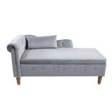 Grey Chaise Lounge Indoor Velvet Lounge Chair for Bedroom with Storage & Pillow Modern Upholstered Rolled Arm Chase Lounge - V.I.P Digital Presence