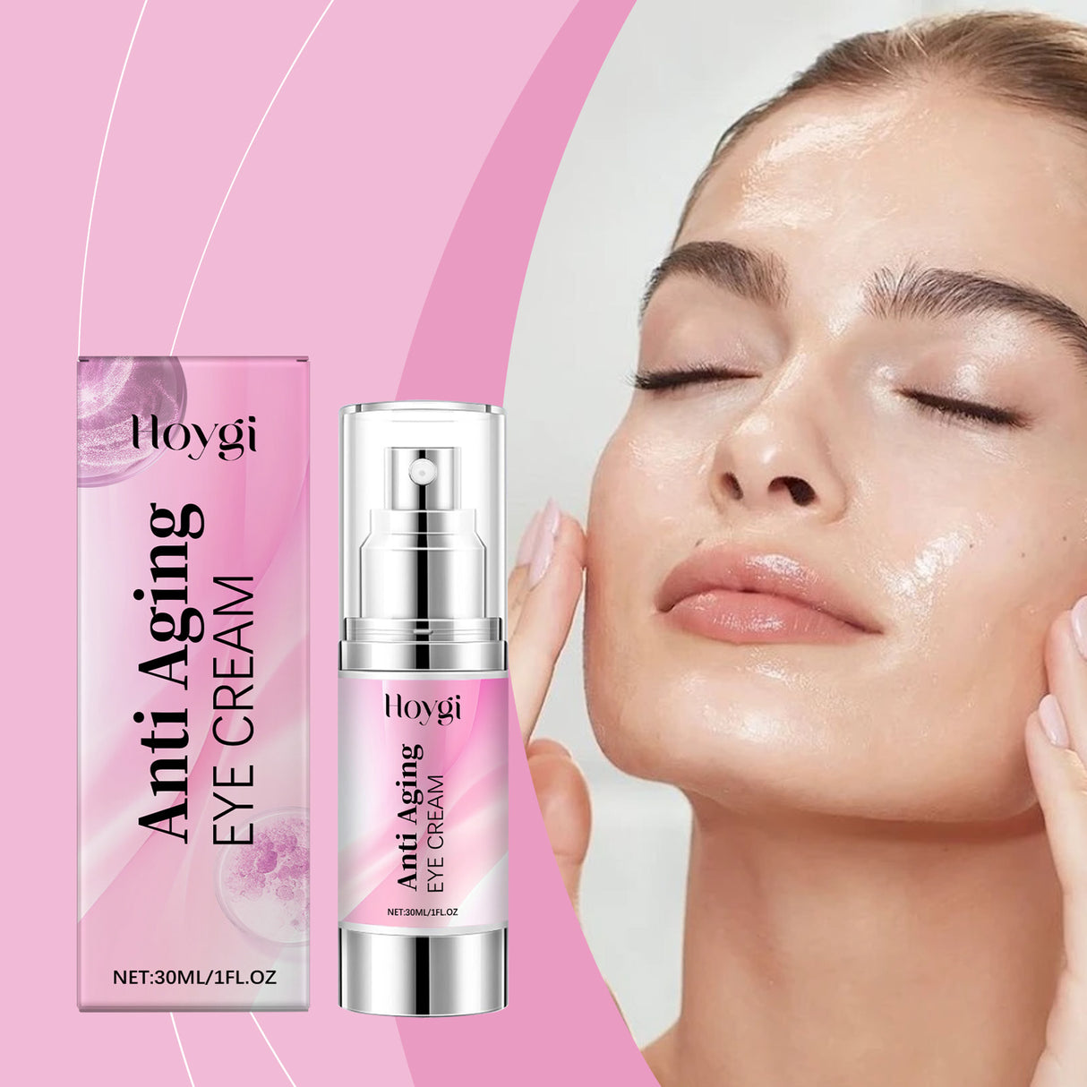 Crema para ojos suave, delicada, hidratante, iluminadora, reafirmante y masajeadora.