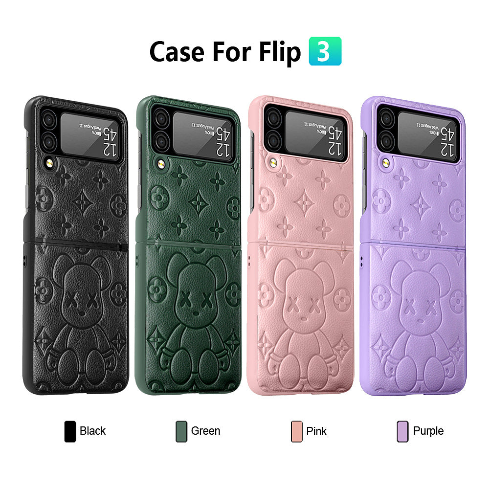 Funda para teléfono Galaxy Samsung Z Flip3 con bisagra Violent Bear, funda protectora Flip3 de cuero liso y plegable.