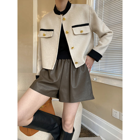 Loose A-line wide leg elastic short leather pants - V.I.P Digital Presence