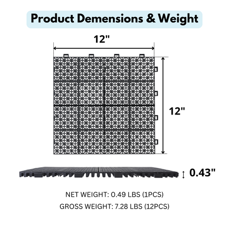 12 x 12 inch black interlocking deck tiles, plastic waterproof, weighing up to 6613 pounds, with a rose pattern pack of 12 - V.I.P Digital Presence