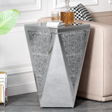 U-Can 13.8'' Silver Square Mirrored End Table, Modern Side Table with Crushed Diamond for Living Room, No Assembly Required - V.I.P Digital Presence
