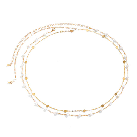 Double layered waist chain, geometric sequins, waist chain, beach party, imitation pearl body chain, fashionable - V.I.P Digital Presence