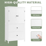 Bathroom Storage Cabinet, Cabinet with Two Doors and Drawers, Adjustable Shelf, MDF Board, White - V.I.P Digital Presence