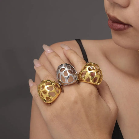 Large aperture hollow exaggerated heavy-duty stainless steel ring - V.I.P Digital Presence