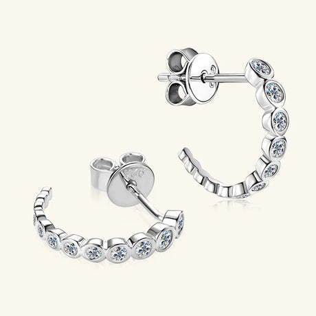 Inlaid Moissanite 925 Sterling Silver C-Hoop Earrings - V.I.P Digital Presence