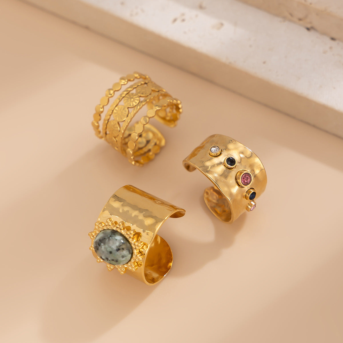 Fashionable Joint Ring Set Hip Hop Metallic Fold Set with Gemstone Rings - V.I.P Digital Presence