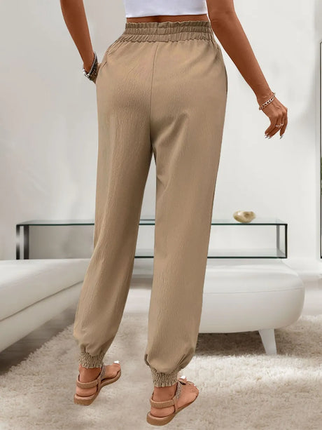 Tied Elastic Waist Pants with Pockets - V.I.P Digital Presence