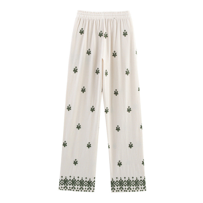 Elastic Waist Tied Embroidered Wide Leg Pants for WomenStyle Fashion Casual - V.I.P Digital Presence
