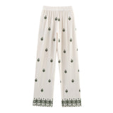 Elastic Waist Tied Embroidered Wide Leg Pants for WomenStyle Fashion Casual - V.I.P Digital Presence