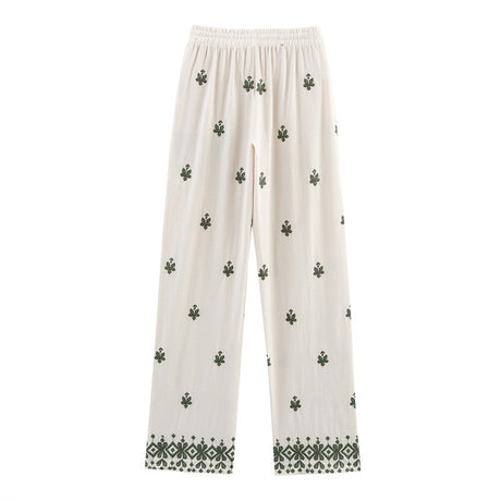 Elastic Waist Tied Embroidered Wide Leg Pants for WomenStyle Fashion Casual - V.I.P Digital Presence