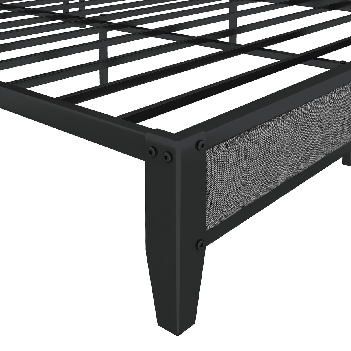 Full Size Bed Frame with Charging Station, Upholstered Headboard, Metal Platform, Grey - V.I.P Digital Presence
