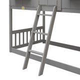 Twin over Twin House Bunk Bed with Roof , Window, Window Box, Door , with Safety Guardrails and Ladder, Grey - V.I.P Digital Presence