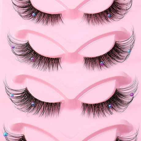Clear Band Corner Foxy Winged Cat Eye 3D Strip Lashes Silk Party Full False Eyelash Vegan Faux Mink Eyelash With Diamond Pearl - V.I.P Digital Presence