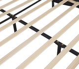 Queen Size Upholstered Faux Leather Platform Bed with LED Light Bed Frame with Slatted - Black - V.I.P Digital Presence