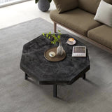 Wooden octagonal retro patchwork craft 30 inch wooden tabletop cross metal leg coffee table (Antique Black) - V.I.P Digital Presence