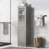 Tall Bathroom Cabinet, Freestanding Storage Cabinet with Drawer and Doors, MDF Board, Acrylic Door, Adjustable Shelf, Grey - V.I.P Digital Presence