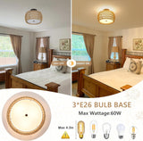Boho Light Fixtures Ceiling Mount, Rattan Semi Flush Mount Ceiling Light, Farmhouse Light Fixtures with Fabric Shades - V.I.P Digital Presence