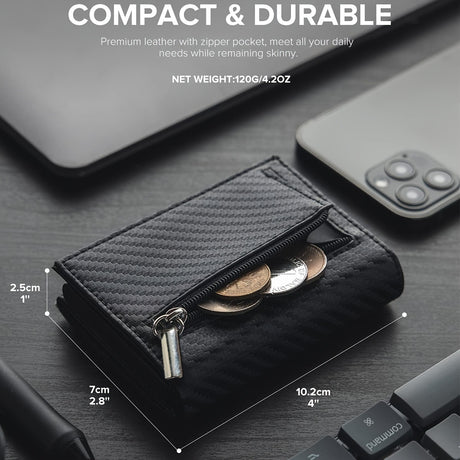 Men's Carbon Fiber Magnetic Card Clip PU Leather RFID Bank Card Bag Large Capacity Card Clip - V.I.P Digital Presence