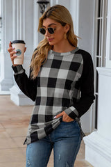 Plaid Round Neck Long Sleeve T-Shirt - V.I.P Digital Presence