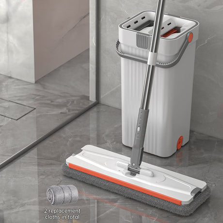 A 33cm Home Floor Cleaning Set: Hand Free Flat Mop & Bucket, 360° Rotating, Washable Microfiber, Lazy Cleaning Tool. - V.I.P Digital Presence