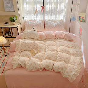 Princess style milk velvet bed four piece set, winter thick double-sided velvet duvet cover with velvet bed sheet bedding - V.I.P Digital Presence