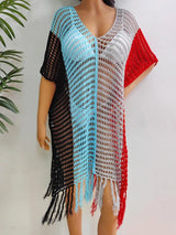 Fringe Color Block Scoop Neck Cover Up - V.I.P Digital Presence