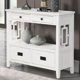 36'' Farmhouse Pine Wood Console Table Entry Sofa Table with 4 Drawers & 1 Storage Shelf (Antique White) - V.I.P Digital Presence