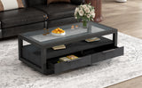 U-Can modern wooden coffee table with 2 drawers and minimalist display coffee table with transparent tempered glass - V.I.P Digital Presence