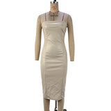 Women's Solid Color PU Leather Sexy Strapless Waist-Cinching Bodycon Dress - V.I.P Digital Presence