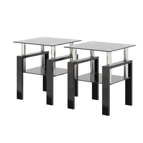 Set of 2, Modern Tempered Glass Tea Table Coffee Table End Table, Square Table for Living Room, Black - V.I.P Digital Presence