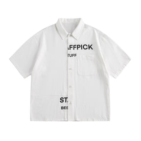 Alphabet Print Short Sleeve Shirt Workwear Japanese Style Loose Casual Design Summer Collar Shirt Men's Trendy - V.I.P Digital Presence