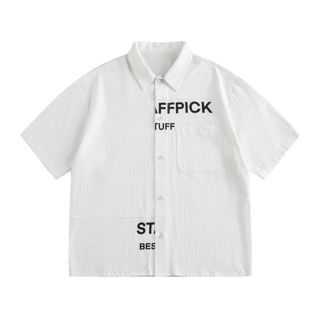 Alphabet Print Short Sleeve Shirt Workwear Japanese Style Loose Casual Design Summer Collar Shirt Men's Trendy - V.I.P Digital Presence