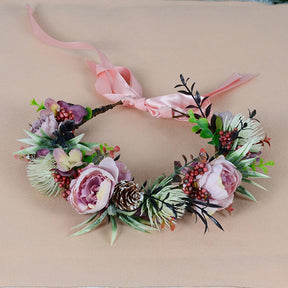 Vintage flower wreath autumn pine cone handmade simulation flower bridal hair accessory Hanfu headwear female - V.I.P Digital Presence