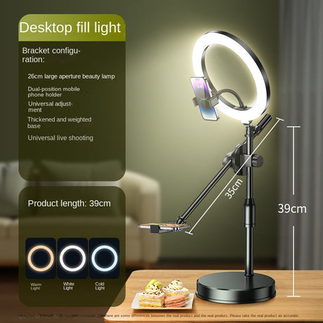 Mobile Phone Overhead Shooting Stand for Food Photography, Drawing, and Live Streaming - Adjustable Dual-Camera Position Desktop Phone Holder with Fill Light - V.I.P Digital Presence