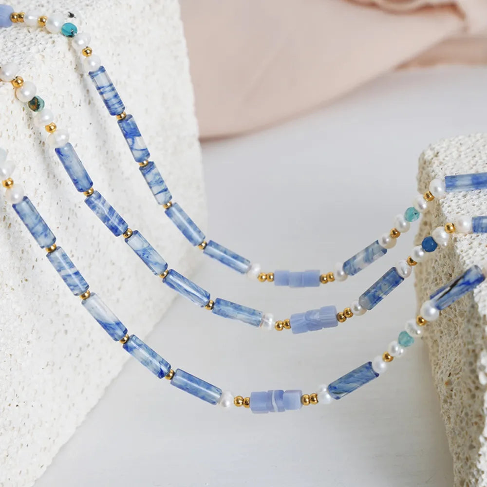 Freshwater Pearl Titanium Steel Geometric Bead Necklace - V.I.P Digital Presence