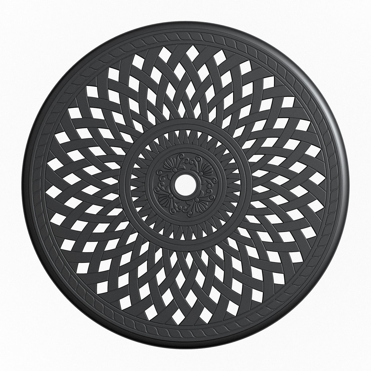 Ø30.71-inch Cast Aluminum Patio Dining Table With Black Frame and Umbrella Hole - V.I.P Digital Presence