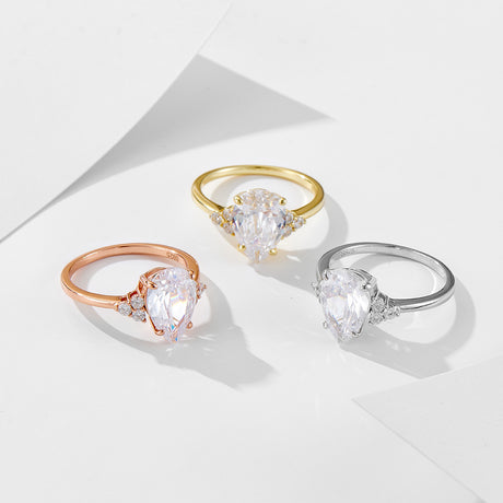 S925 Sliver Moissanite Rings for Women D VVS1 Pear Shape Diamond Engagement Wedding Fine Jewelry Gift - V.I.P Digital Presence