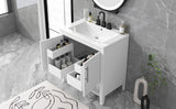 30" Bathroom Vanity with Sink  Multi-functional Bathroom Cabinet with Doors and Drawers Solid Frame and MDF Board, White - V.I.P Digital Presence