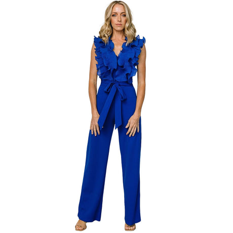 Sexy V-neck Backless Ruffle Tie-up Jumpsuit Casual Long Comfortable Fitted Women's Clothing - V.I.P Digital Presence