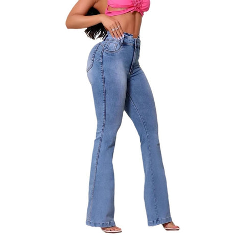 Washed denim jeans women's slim fit high waisted flared pants - V.I.P Digital Presence