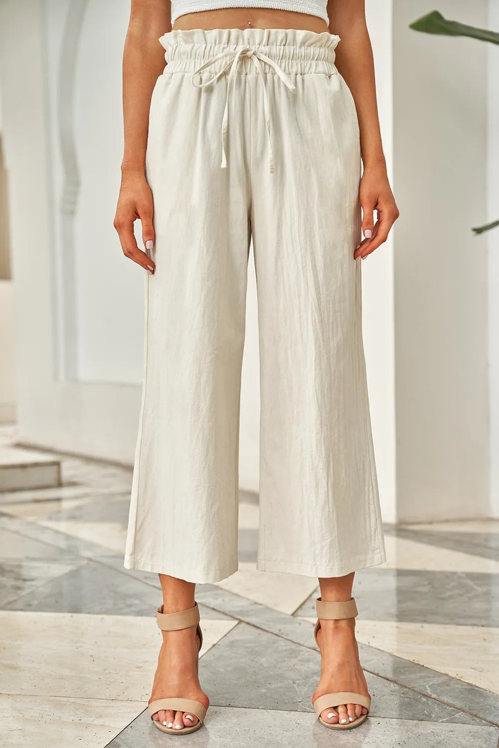 Drawstring Paperbag Waist Wide Leg Pants - V.I.P Digital Presence