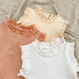Baby Pit Thread Crawling Clothes Spring/Summer Wooden Ear Edge Girls' Harper+Drawstring Big PP Pants Set - V.I.P Digital Presence