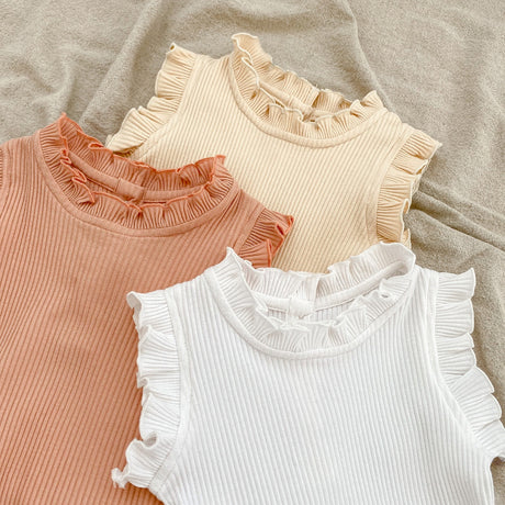 Baby Pit Thread Crawling Clothes Spring/Summer Wooden Ear Edge Girls' Harper+Drawstring Big PP Pants Set - V.I.P Digital Presence