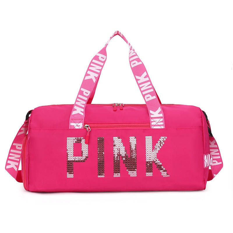 New fitness bag, shoe compartment, dry wet separation bag, sports travel bag, shiny pink letter single shoulder crossbody bag - V.I.P Digital Presence