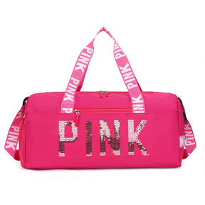New fitness bag, shoe compartment, dry wet separation bag, sports travel bag, shiny pink letter single shoulder crossbody bag - V.I.P Digital Presence