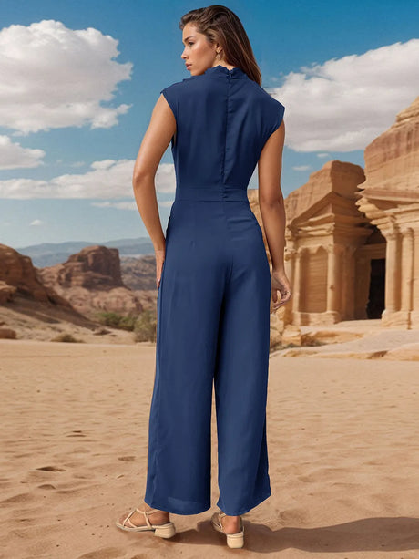 Ruched Mock Neck Sleeveless Jumpsuit - V.I.P Digital Presence