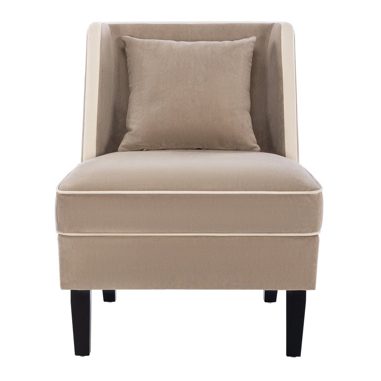 Velvet Upholstered Accent Chair with Cream Piping, Tan and Cream - V.I.P Digital Presence