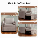 3 in 1 Convertible Sleeper Chair with Adjustable Backrest, Lounger Chair Turns Into Bed, Single Bed for Living Room, Linen, Tan - V.I.P Digital Presence